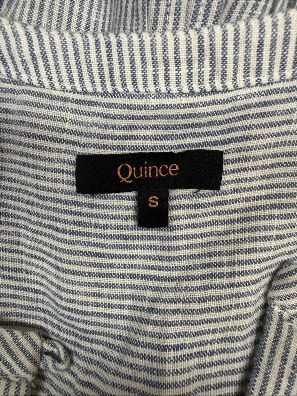 Quince Linen Sleeveless Striped Linen Tunic Dress - Blue Stripe - Picture 9 of 10